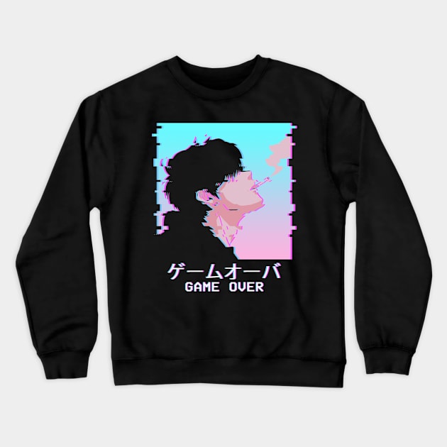 Emo Anime Boy Game Over Lofi Vaporwave Otaku Weeb Crewneck Sweatshirt by Alex21